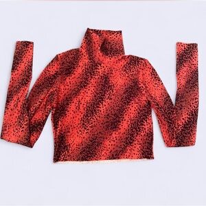 Commando Red and Black Animal Print Turtleneck Crop Top